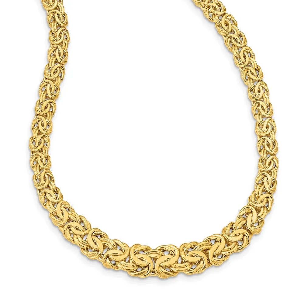 12mm 14K Yellow Gold Graduated Flat Byzantine Chain Necklace, 17.5 In