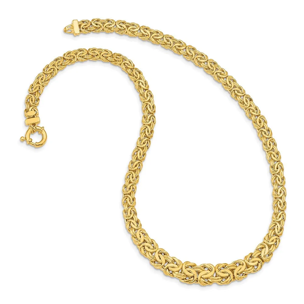 12mm 14K Yellow Gold Graduated Flat Byzantine Chain Necklace, 17.5 In