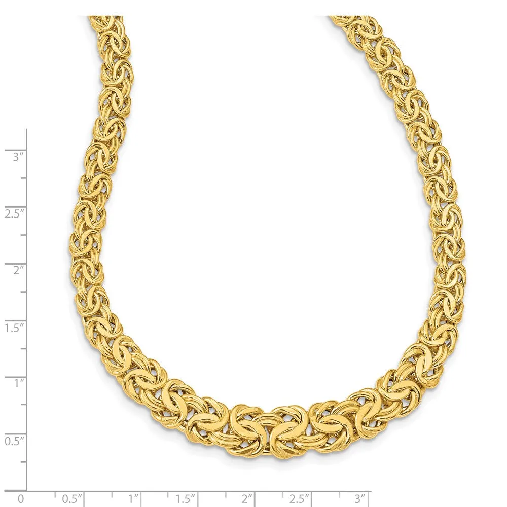 12mm 14K Yellow Gold Graduated Flat Byzantine Chain Necklace, 17.5 In