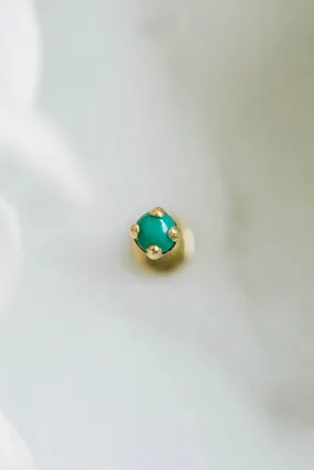 14k Gold Genuine Natural Turquoise 4 Prongs Nose Internally Threaded Flat Back Earring Labret Stud