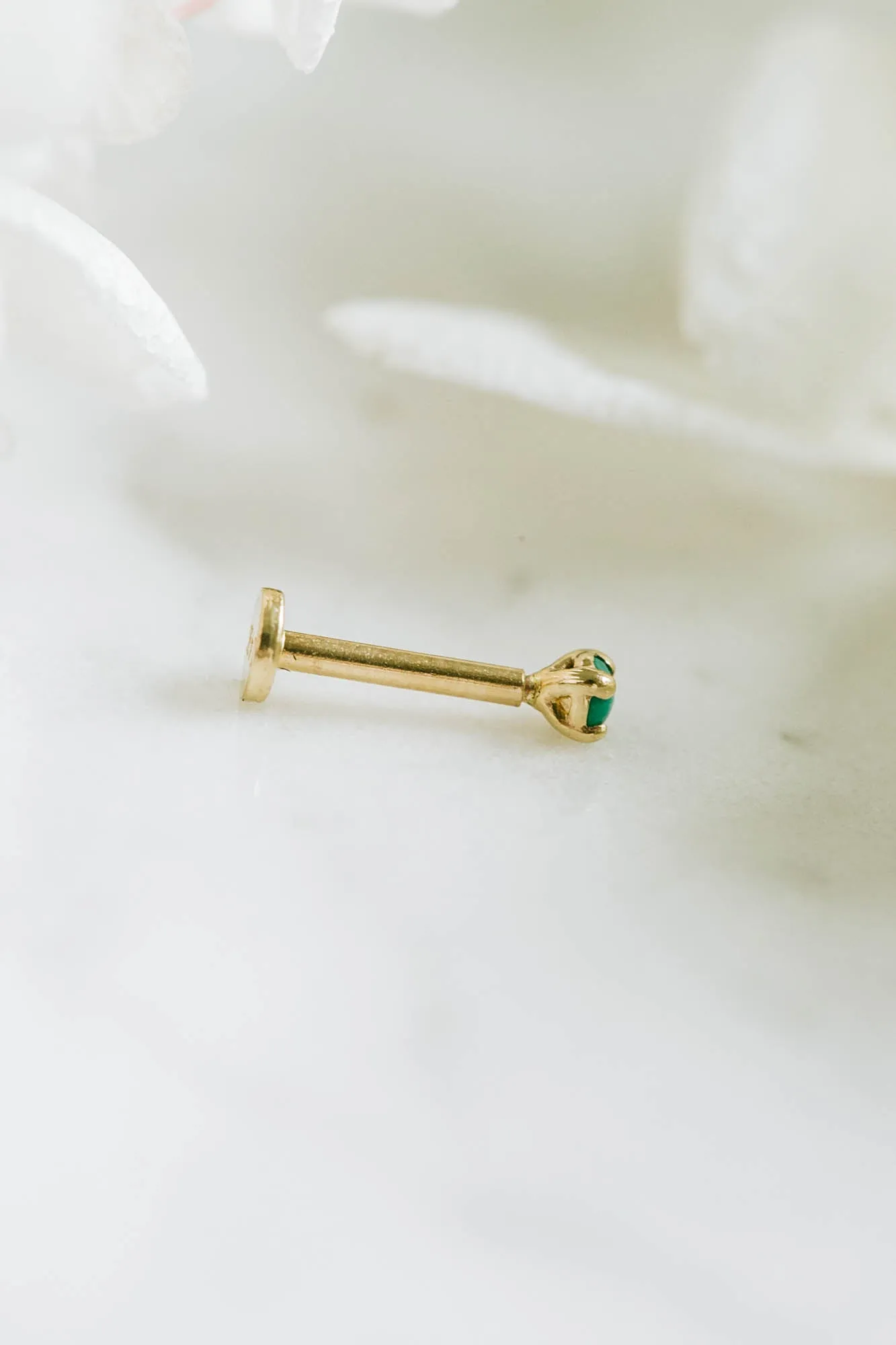 14k Gold Genuine Natural Turquoise 4 Prongs Nose Internally Threaded Flat Back Earring Labret Stud