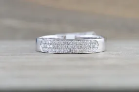 18k White Gold Pave Flat Band Stackable 3.2mm