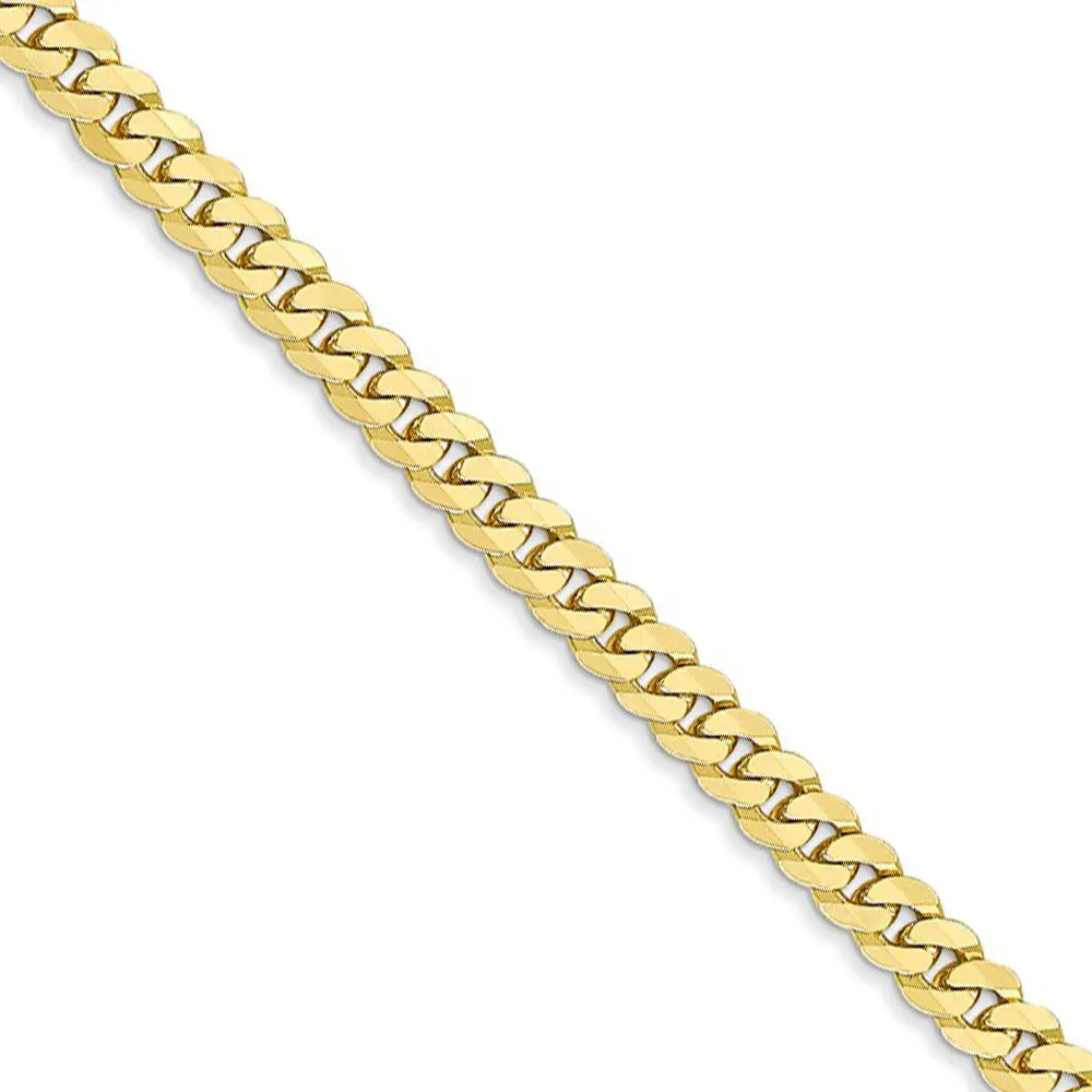 3.9mm 10k Yellow Gold Solid Flat Beveled Curb Chain Bracelet