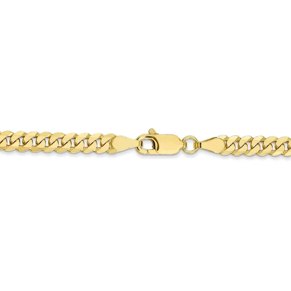 3.9mm 10k Yellow Gold Solid Flat Beveled Curb Chain Bracelet