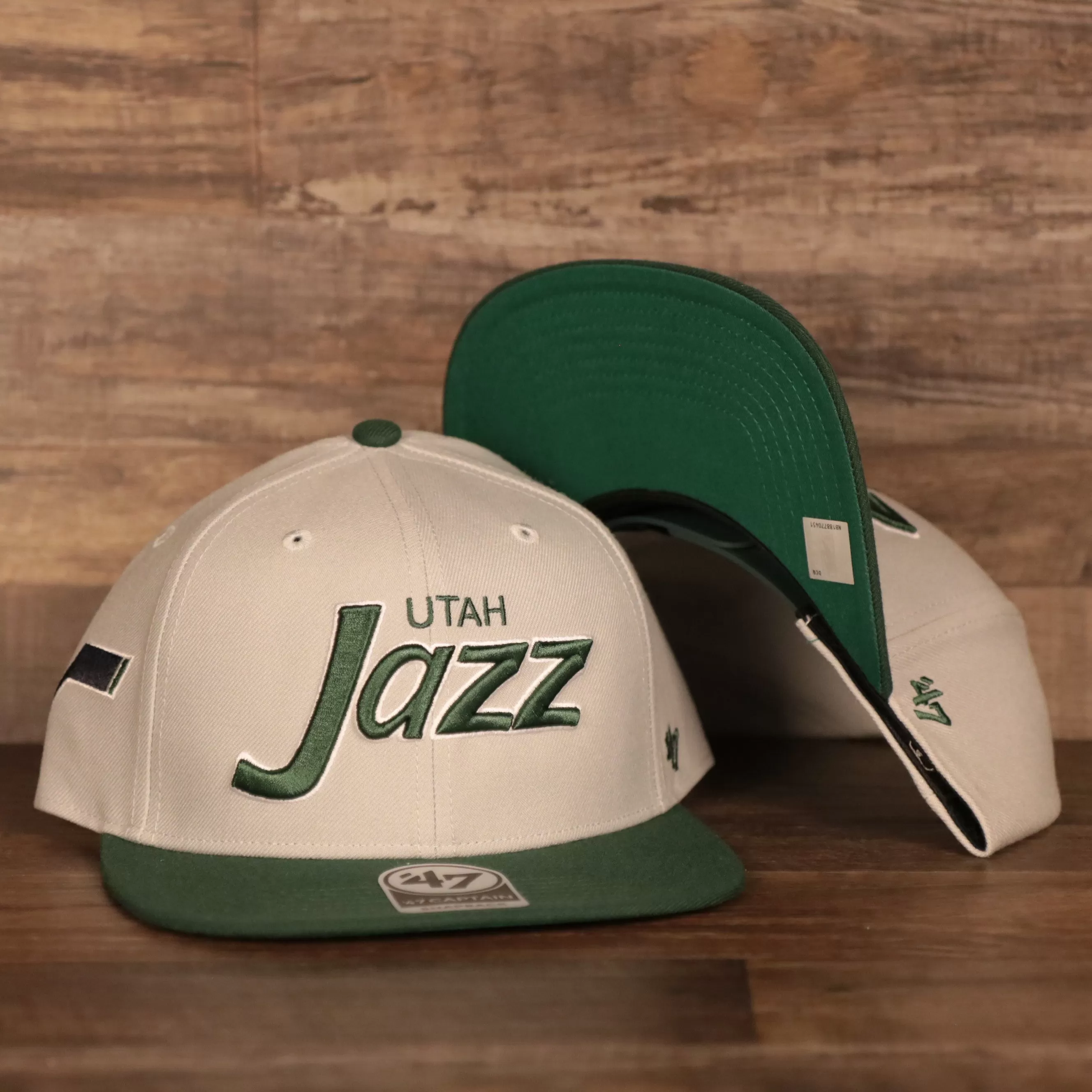 47 BRAND | UTAH JAZZ | CROSSTOWN SCRIPT | CAPTAIN | JAZZ LOGO WEARER RIGHT | SNAPBACK HAT | GRAY/GREEN | OSFM