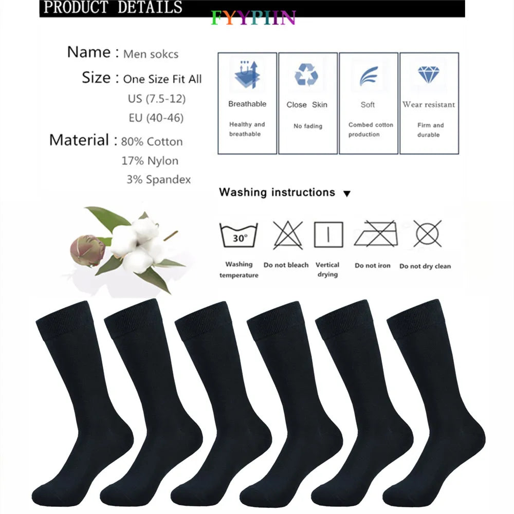 6 pairs Men's socks Black Cotton Dress Socks High quality