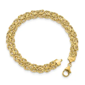 7.75mm 14K Yellow Gold Hollow Flat Byzantine Chain Bracelet, 8 Inch