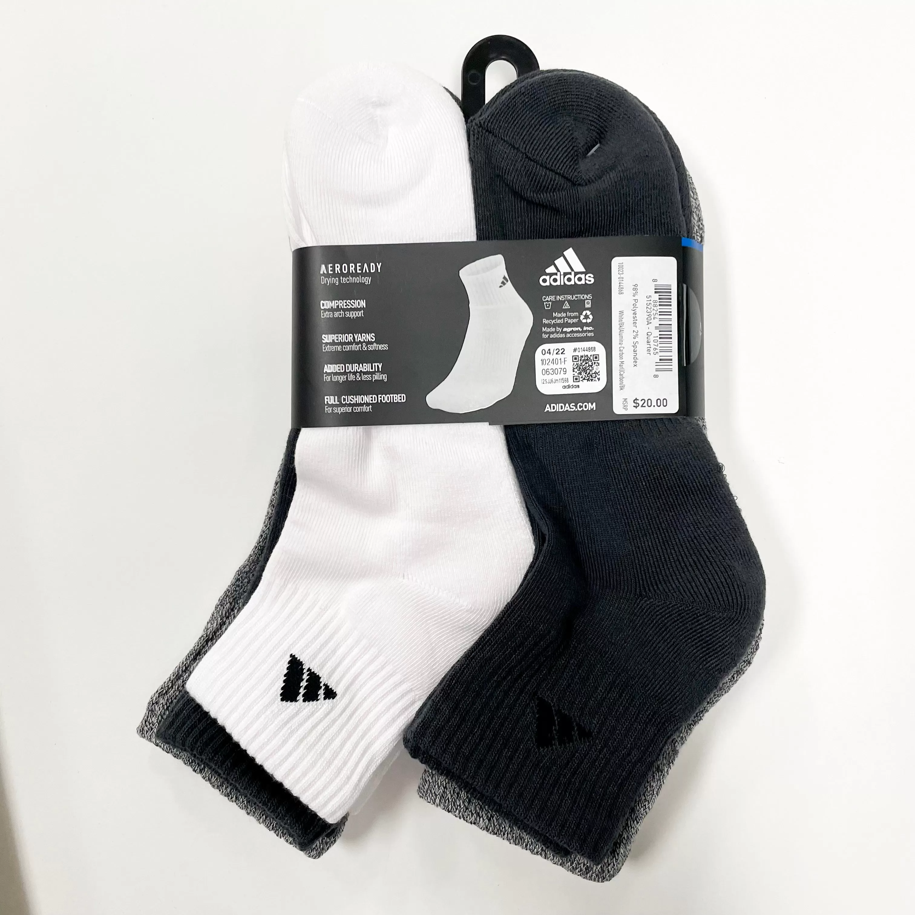 Adidas Men's Cushioned quarter-cut 6 pairs socks