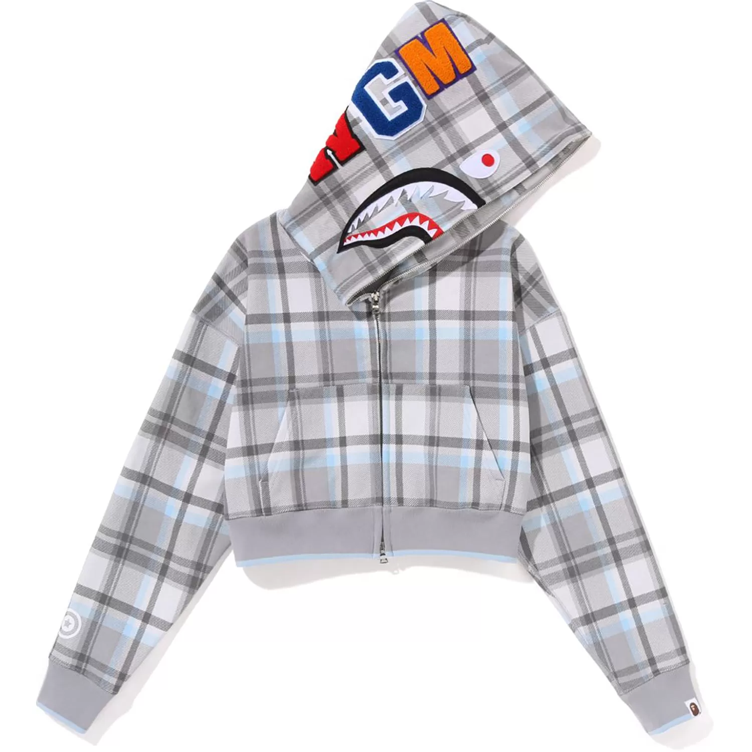 BAPE CHECK CROPPED SHARK FULL ZIP HOODIE LADIES