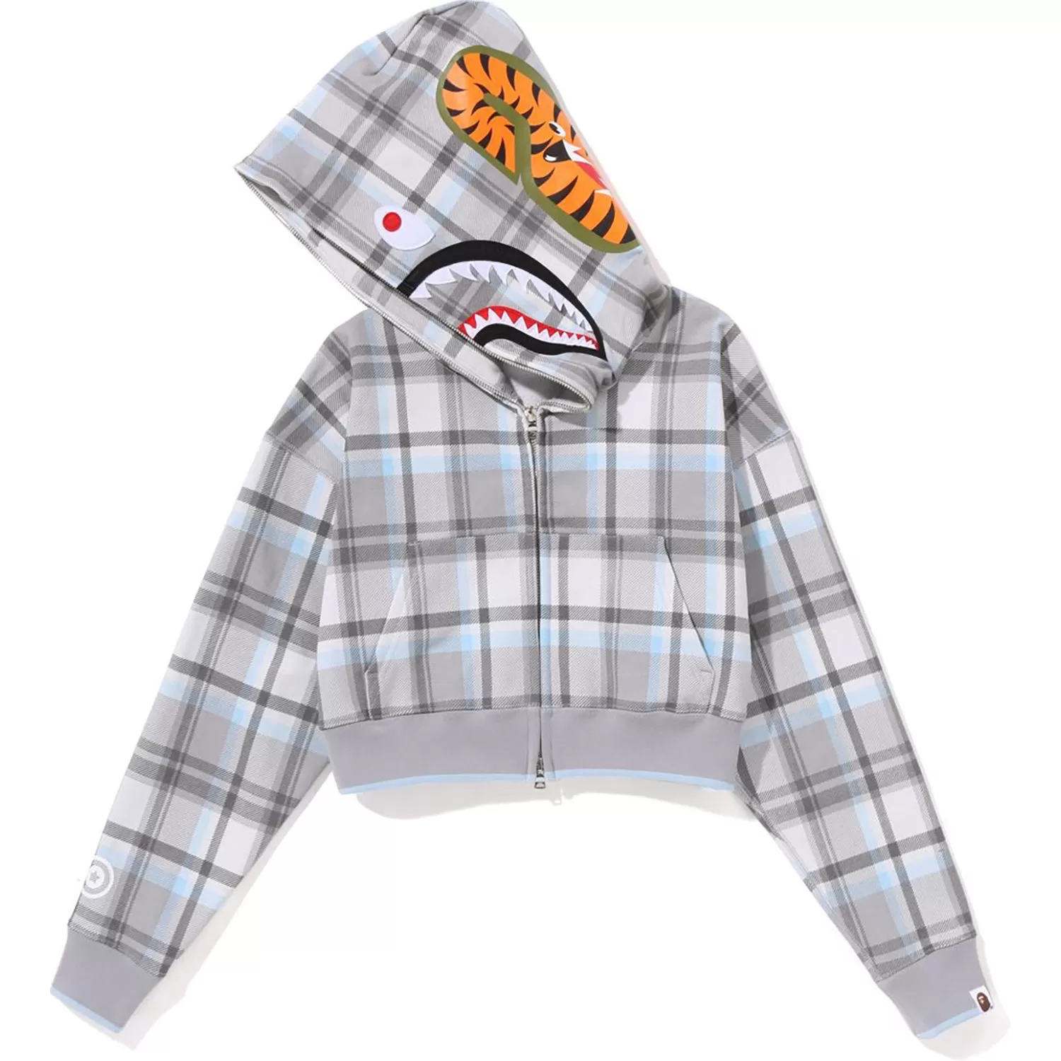 BAPE CHECK CROPPED SHARK FULL ZIP HOODIE LADIES