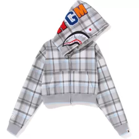 BAPE CHECK CROPPED SHARK FULL ZIP HOODIE LADIES