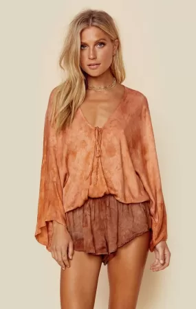 Blue Life Criss Cross Kimono Top Brown Sugar