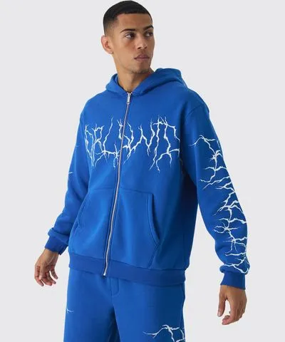 boohoo Mens Oversized Graffiti Zip Through Hoodie