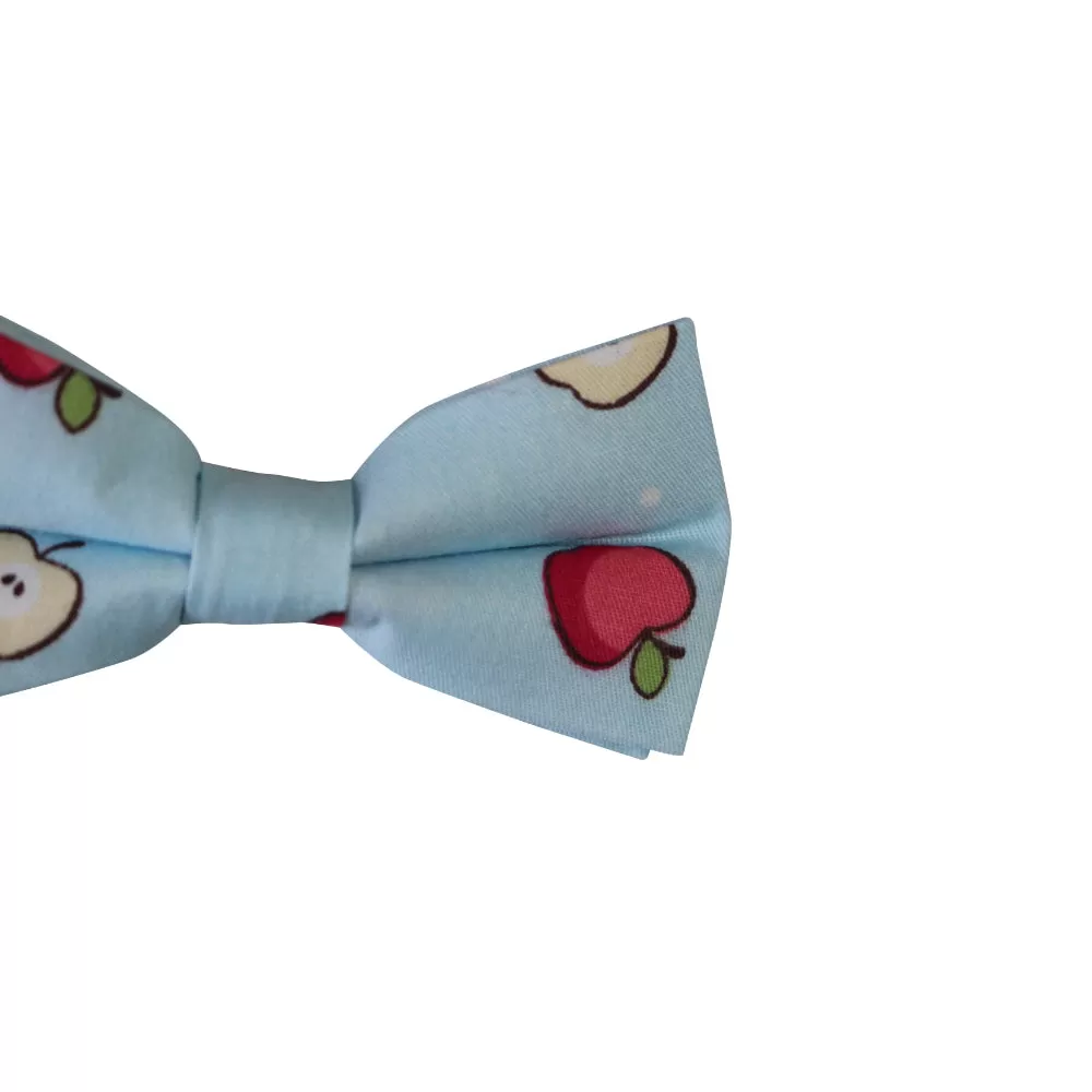 Boys Light Blue Red Apple Fruit Patterned Bow Tie