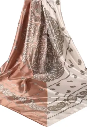 Brown Tan Satin Bandana Scarf