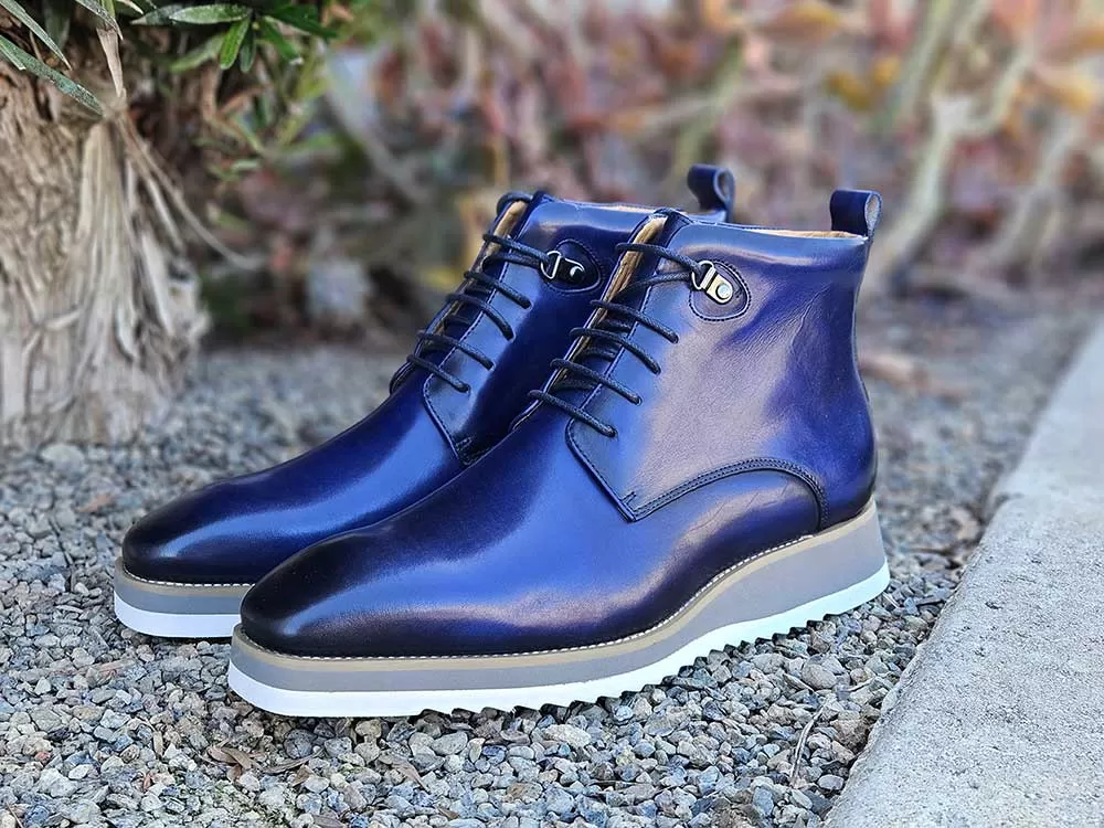 Burnished Calfskin Lace-Up Boot