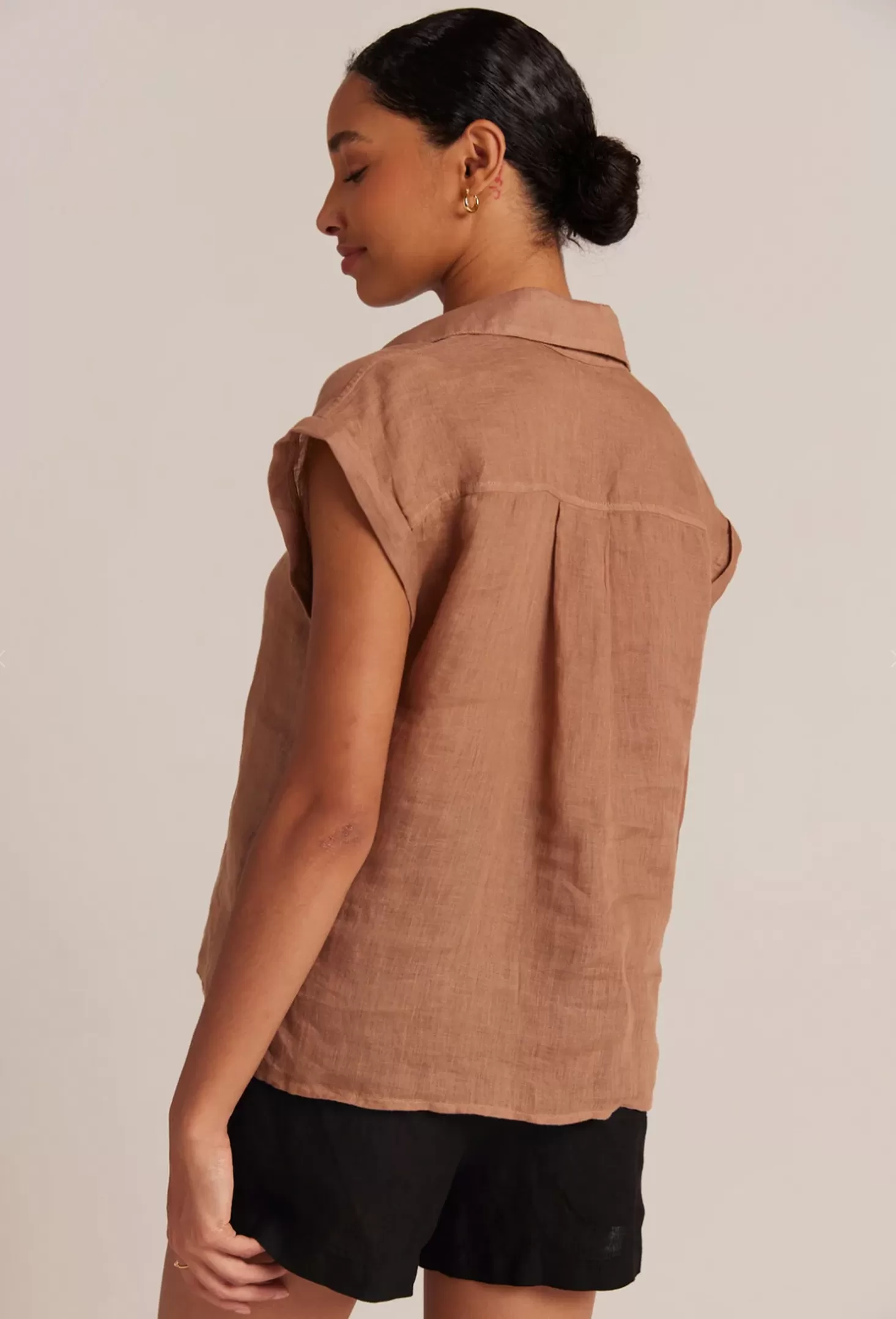 Cap Sleeve Henley, Desert Brown