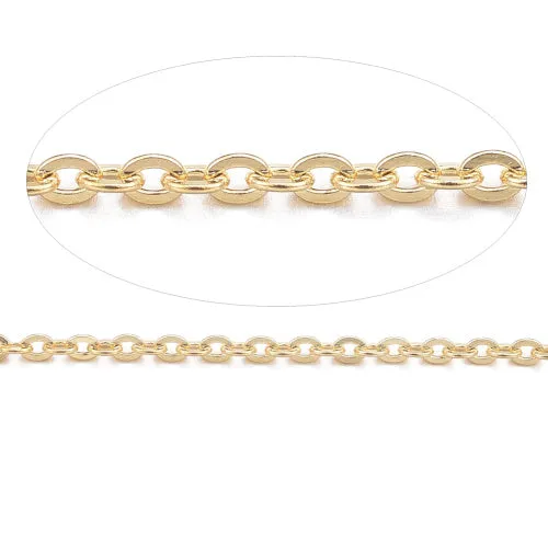 Chain, 304 Stainless Steel, Cable Chain, Soldered, Flat, Oval, Gold Plated, 1.5x1.3mm