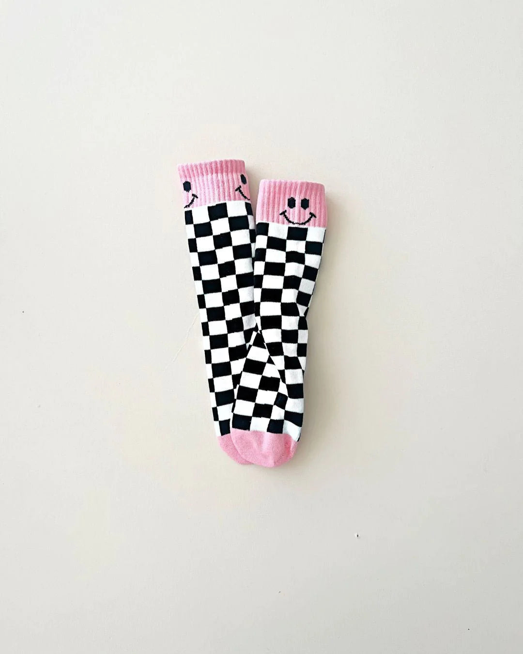 Checkered Smiley Socks / Pink