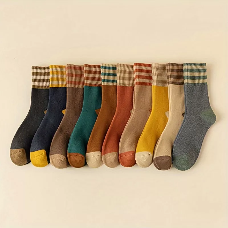 Cozy  Stylish Mid Tube Socks for Women  10 Striped Pairs