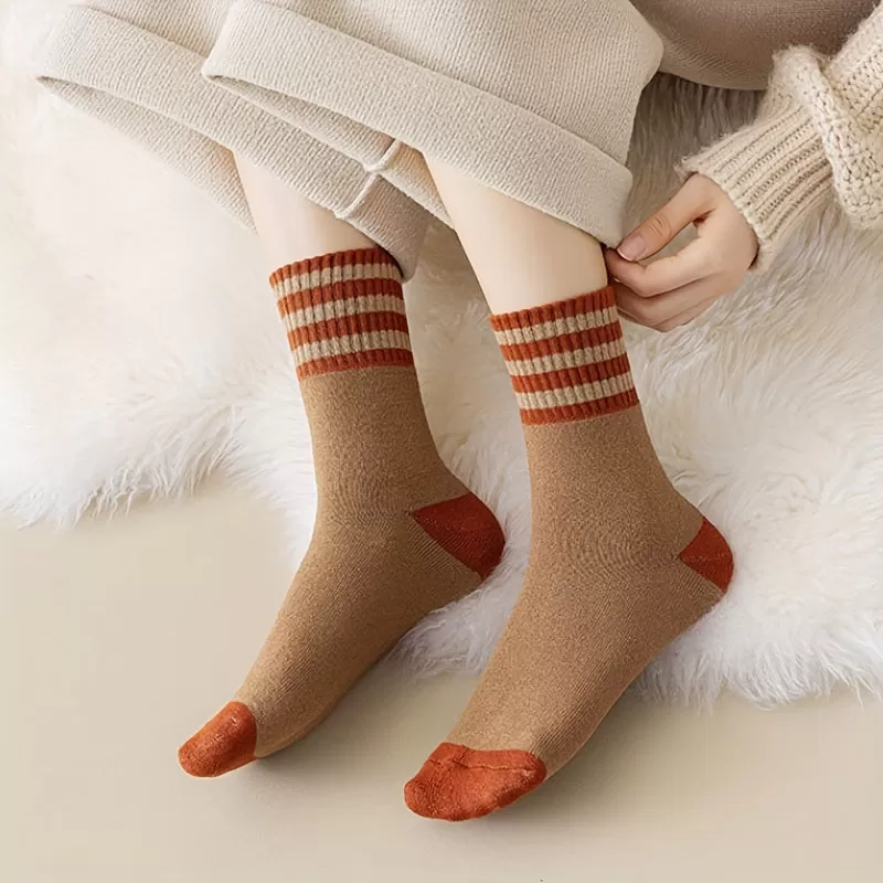 Cozy  Stylish Mid Tube Socks for Women  10 Striped Pairs