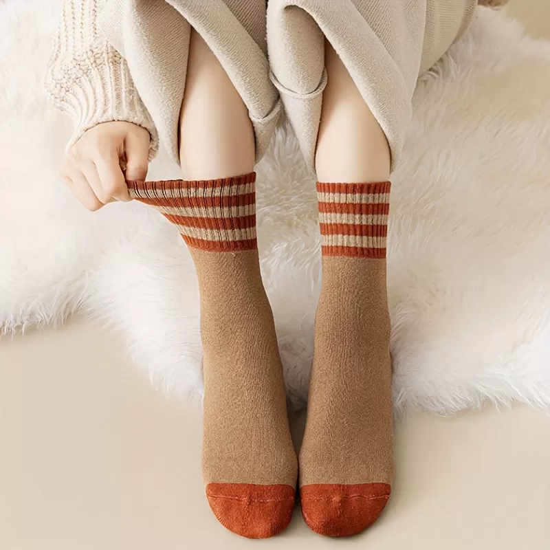 Cozy  Stylish Mid Tube Socks for Women  10 Striped Pairs