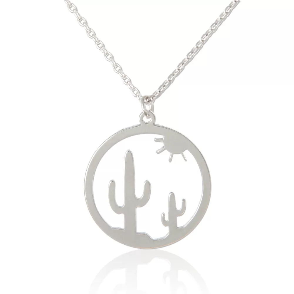 CUTOUT DISC Sun and Cactus  Necklace