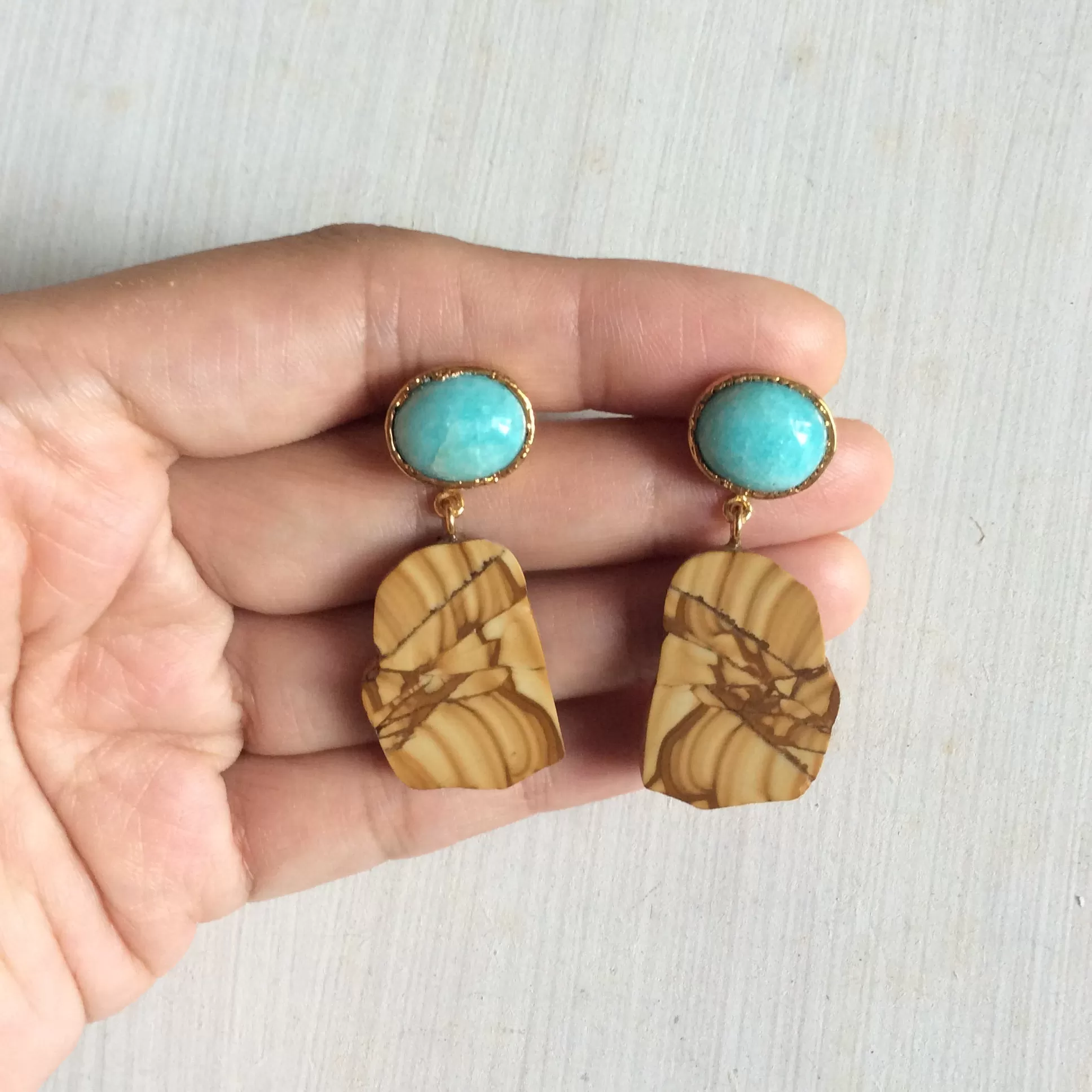 Desert Sands Picture Jasper And Amazonite Studs