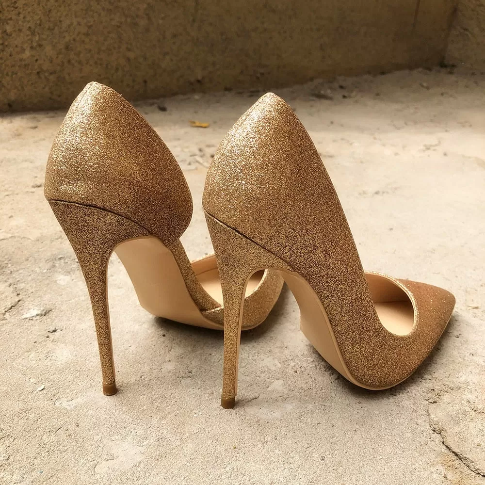 Golden Glitter High Heel Pumps