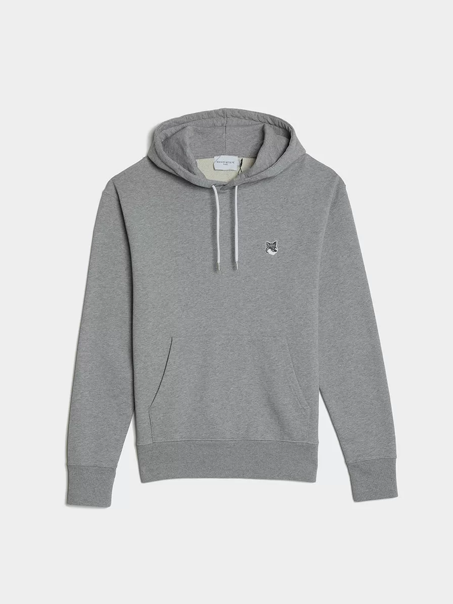 Grey Fox Head Patch Classic Hoodie, Grey Melange