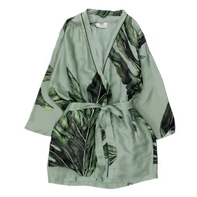 Hush Green Plant Print Short Kimono