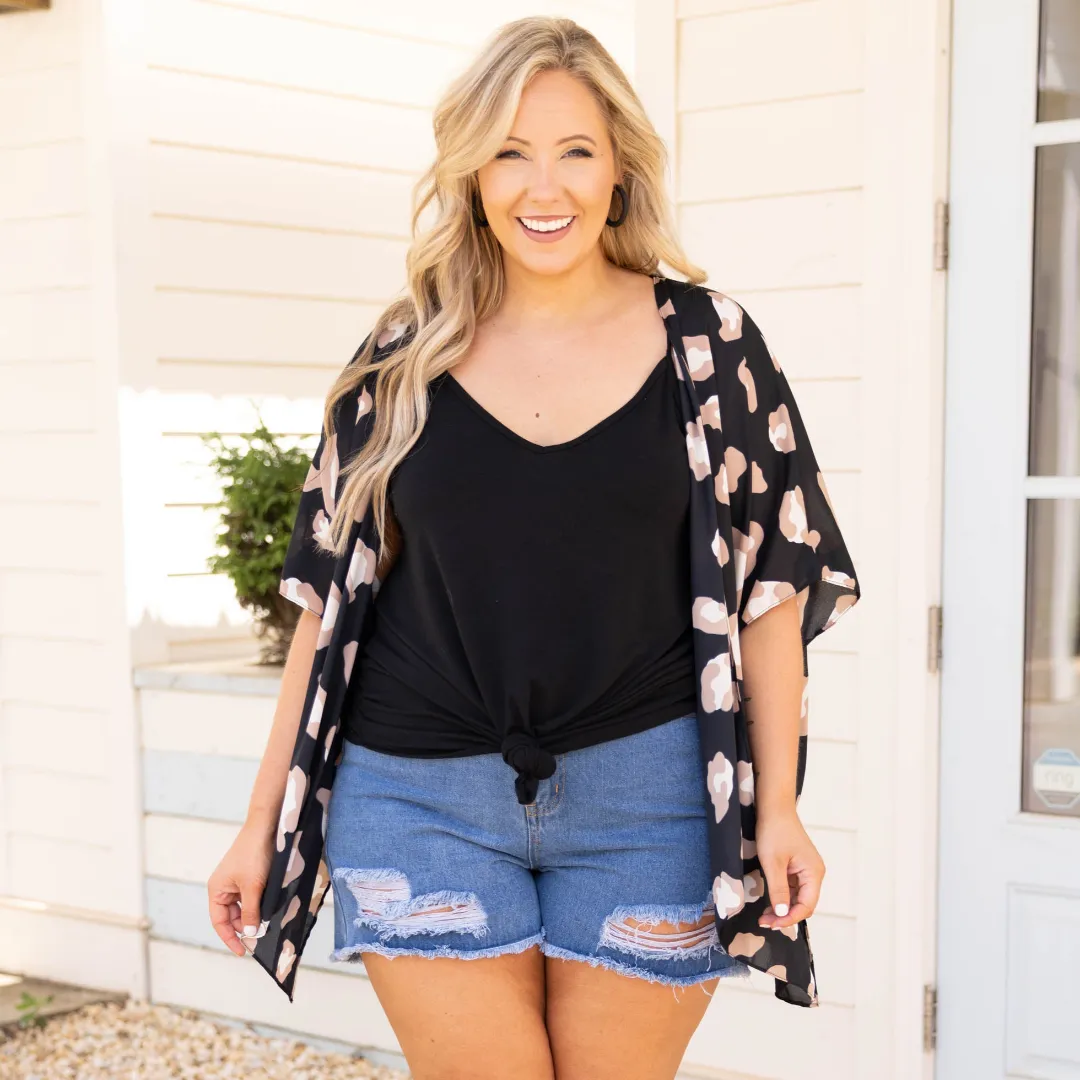 Island Breeze Kimono, Black-Mocha Leopard