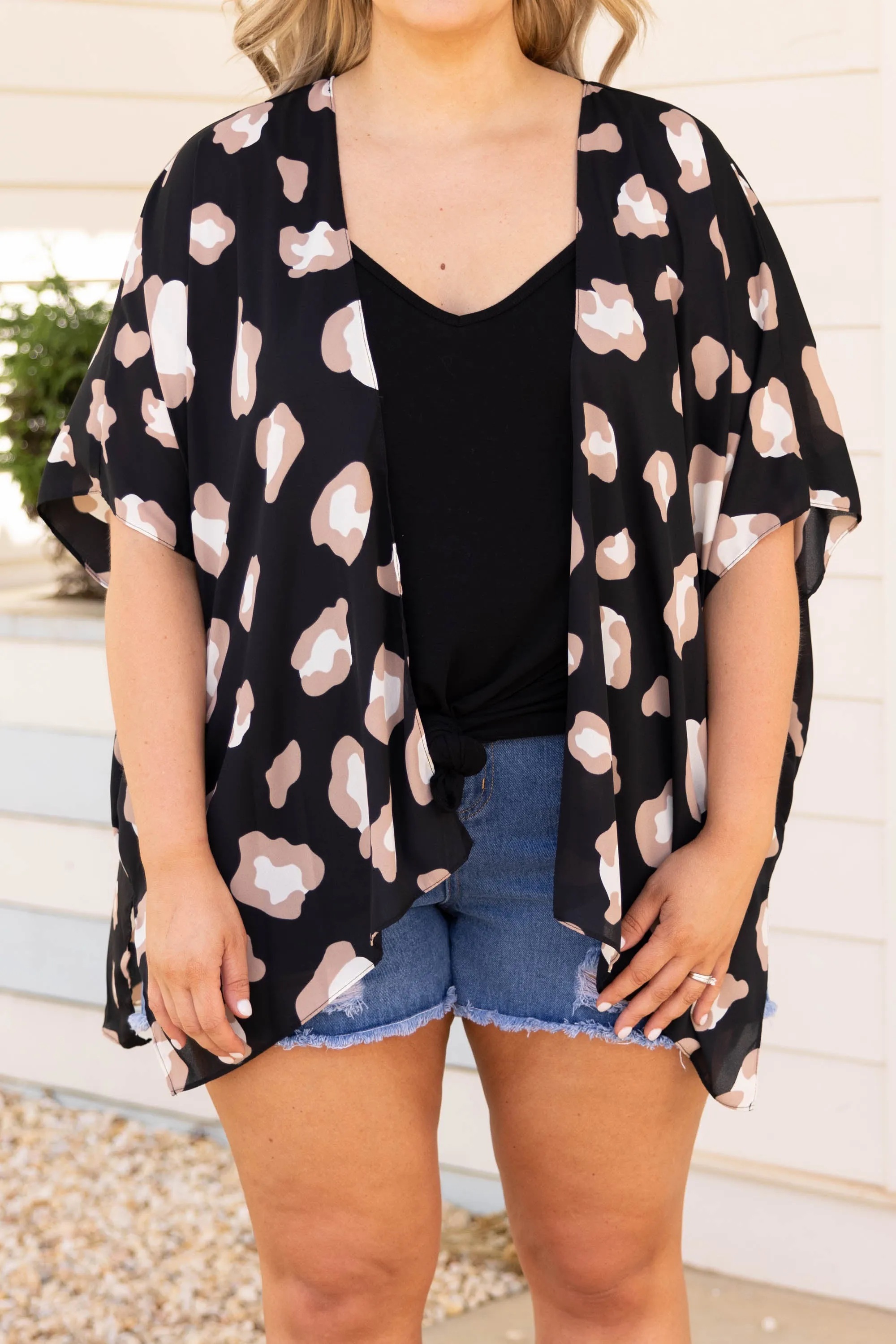 Island Breeze Kimono, Black-Mocha Leopard