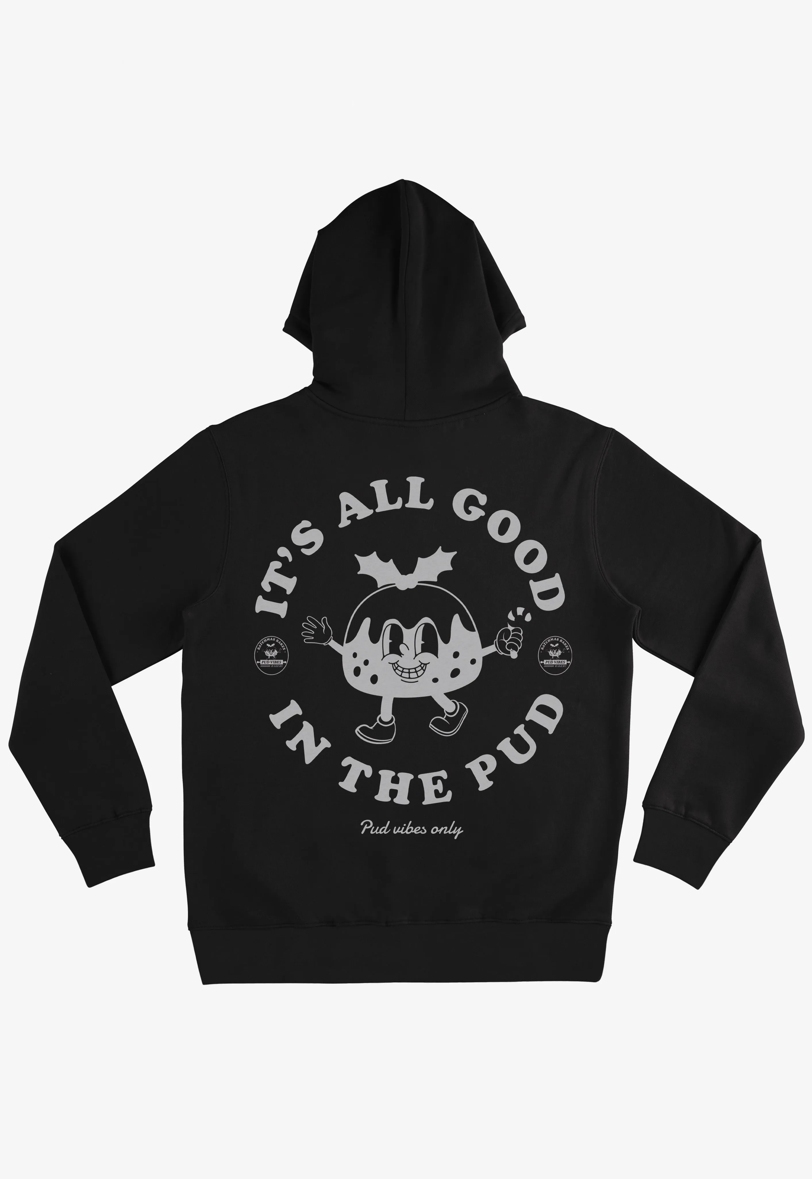 It's All Good In The Pud Graphic Christmas Hoodie in Black