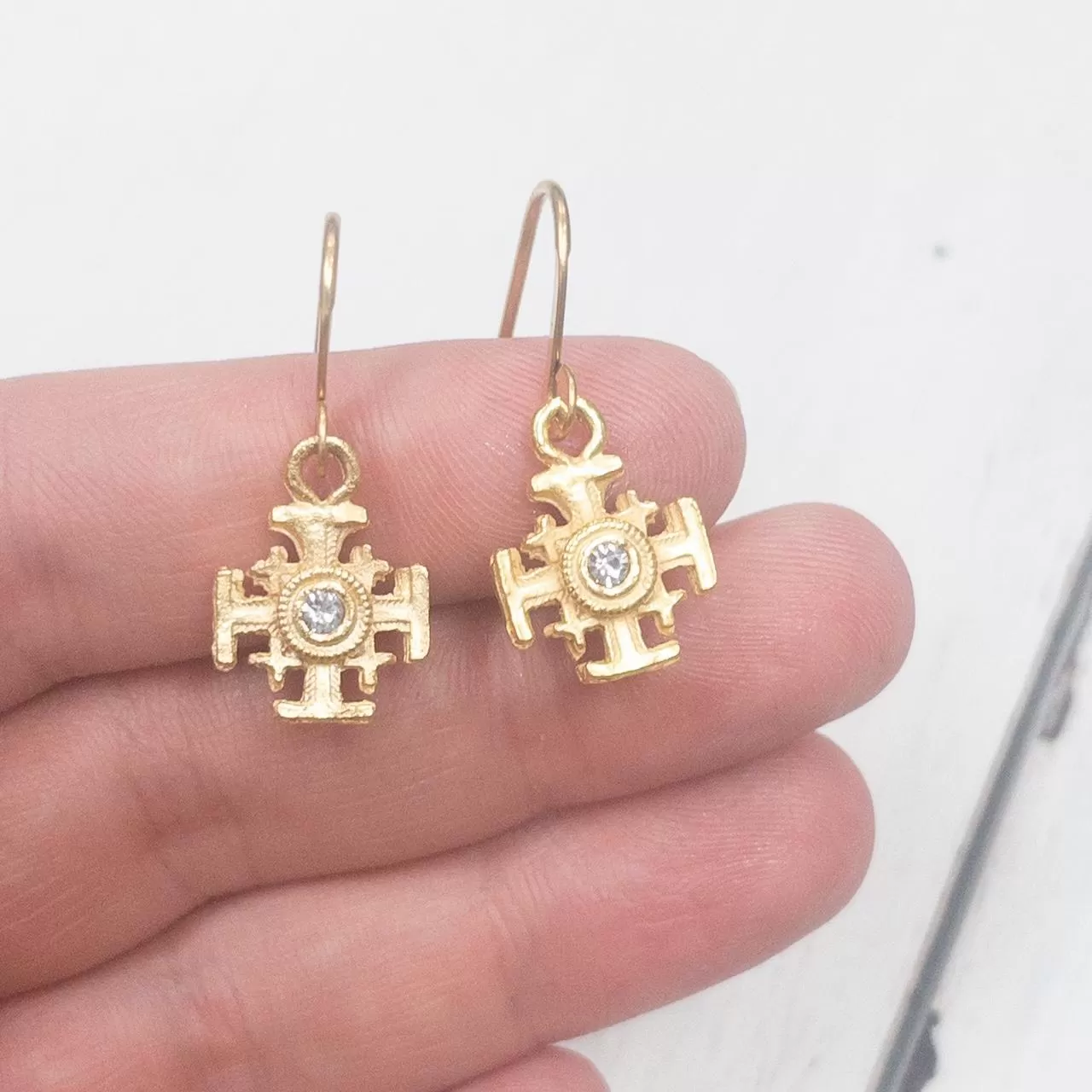 Jerusalem Cross Earrings w/CZ Accent