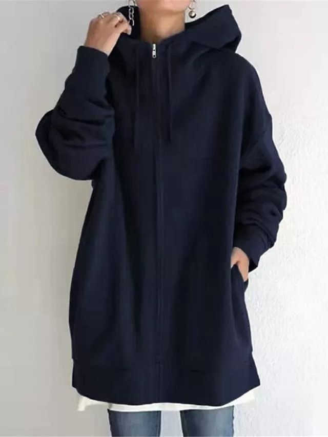 Ladies' Warm Hoodie Jacket with Long Coat and Pockets