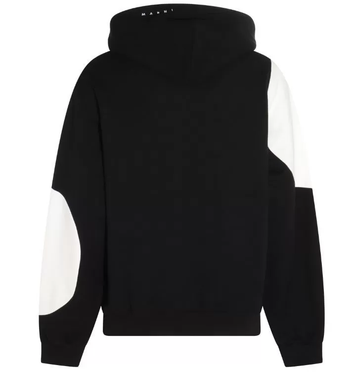 MARNI  |Black bio cotton hoodie with maxi polka dots