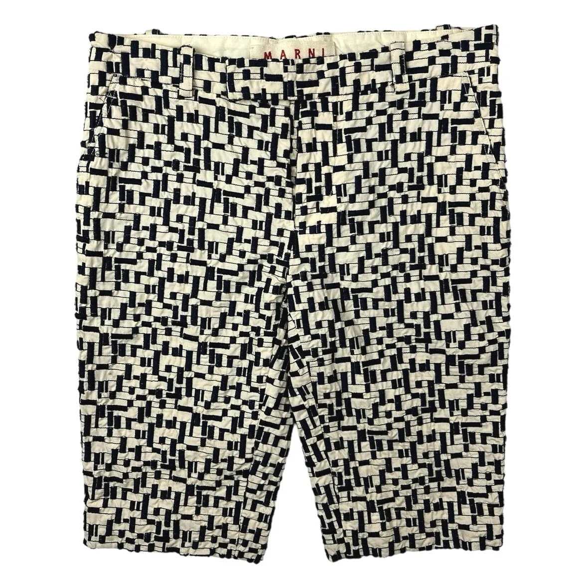 Marni Men's White/Black Geometric Print Mid Rise Flat Front Bermuda Shorts Sz 38