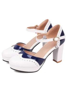 Mary Jane Patchwork High Heels Shoes