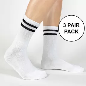 Medium - Basic Striped Crew Socks in Black or White - 3 Pack