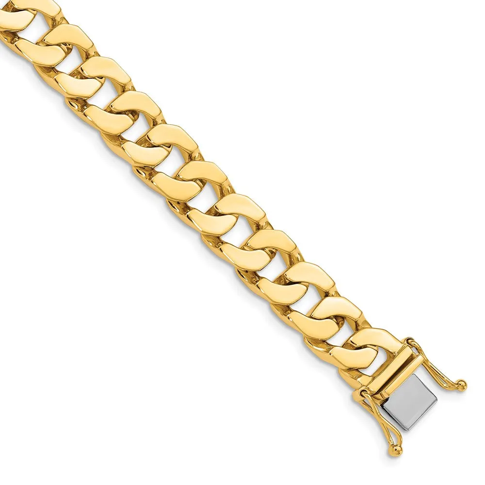 Men's 10mm 14K Yellow Gold Solid Flat Curb Chain Bracelet, 8 Inch