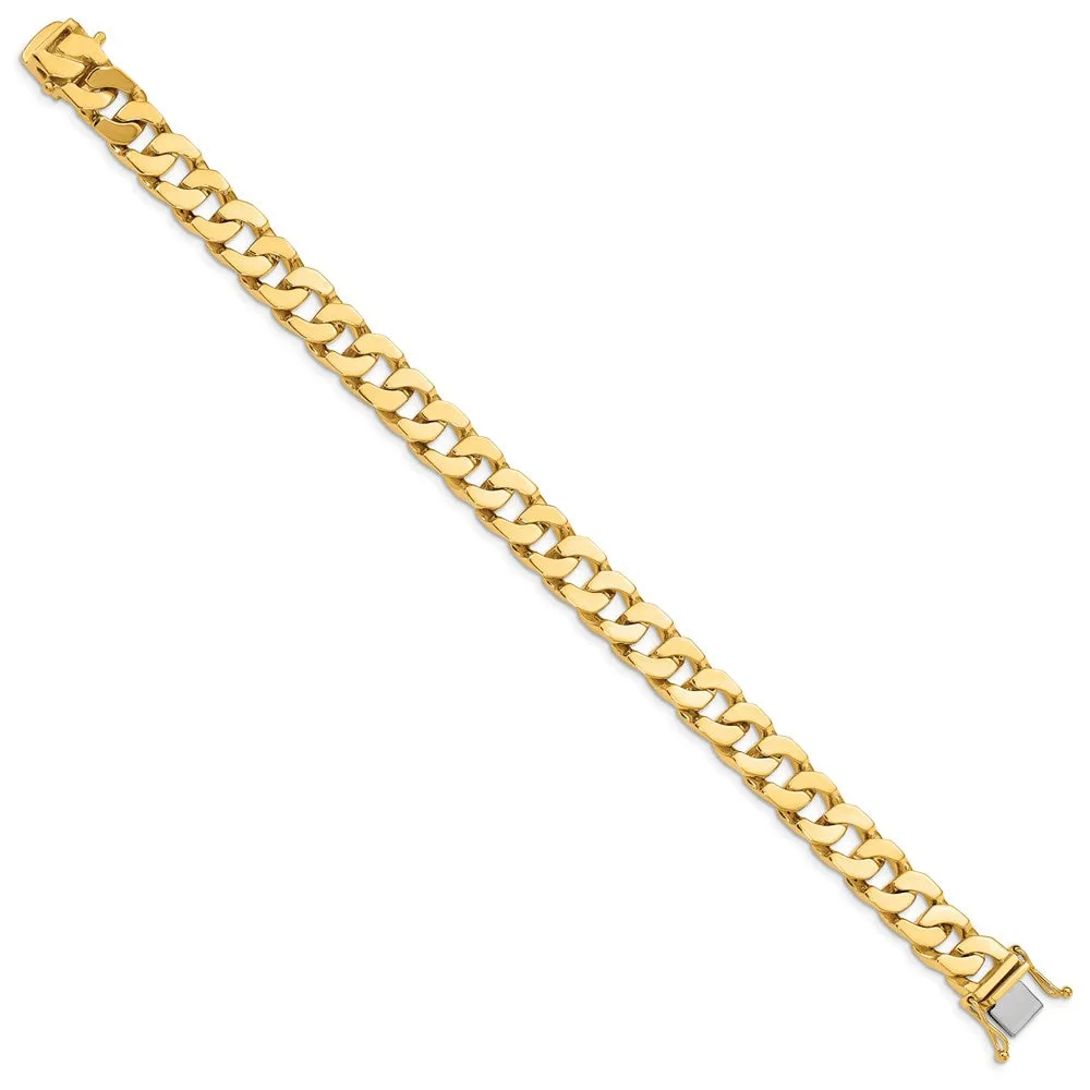 Men's 10mm 14K Yellow Gold Solid Flat Curb Chain Bracelet, 8 Inch