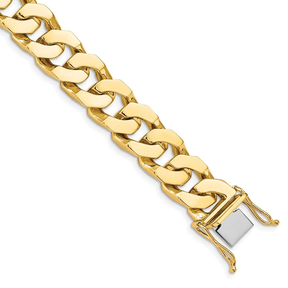 Men's 11.5mm 14K Yellow Gold Solid Flat Curb Chain Bracelet, 8 Inch