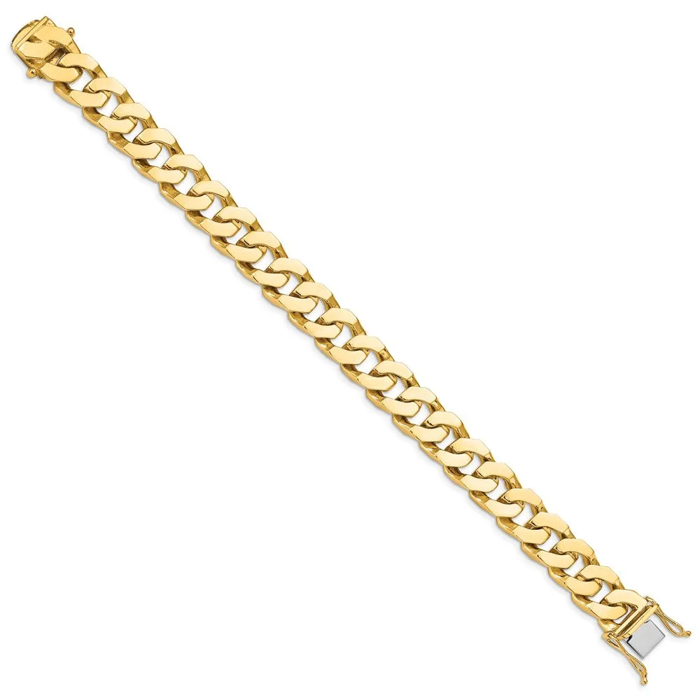 Men's 11.5mm 14K Yellow Gold Solid Flat Curb Chain Bracelet, 8 Inch