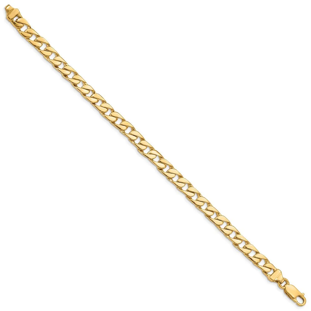 Men's 6.5mm 14K Yellow Gold Solid Flat Curb Chain Bracelet, 8 Inch