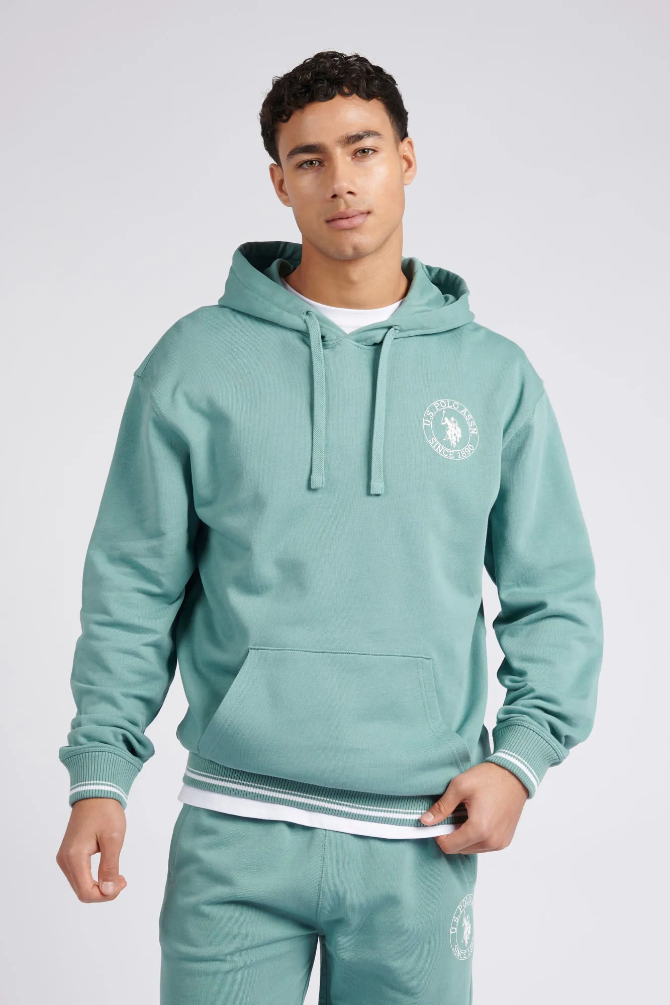 Mens Classic Fit Circle Print Hoodie in Mineral Blue