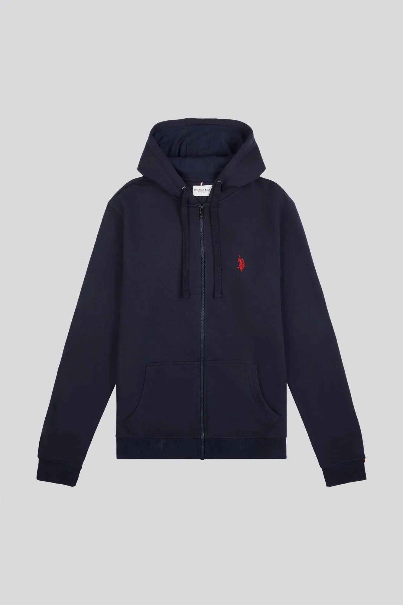 Mens Double Horsemen Zip Hoodie in Dark Sapphire Navy / Haute Red DHM