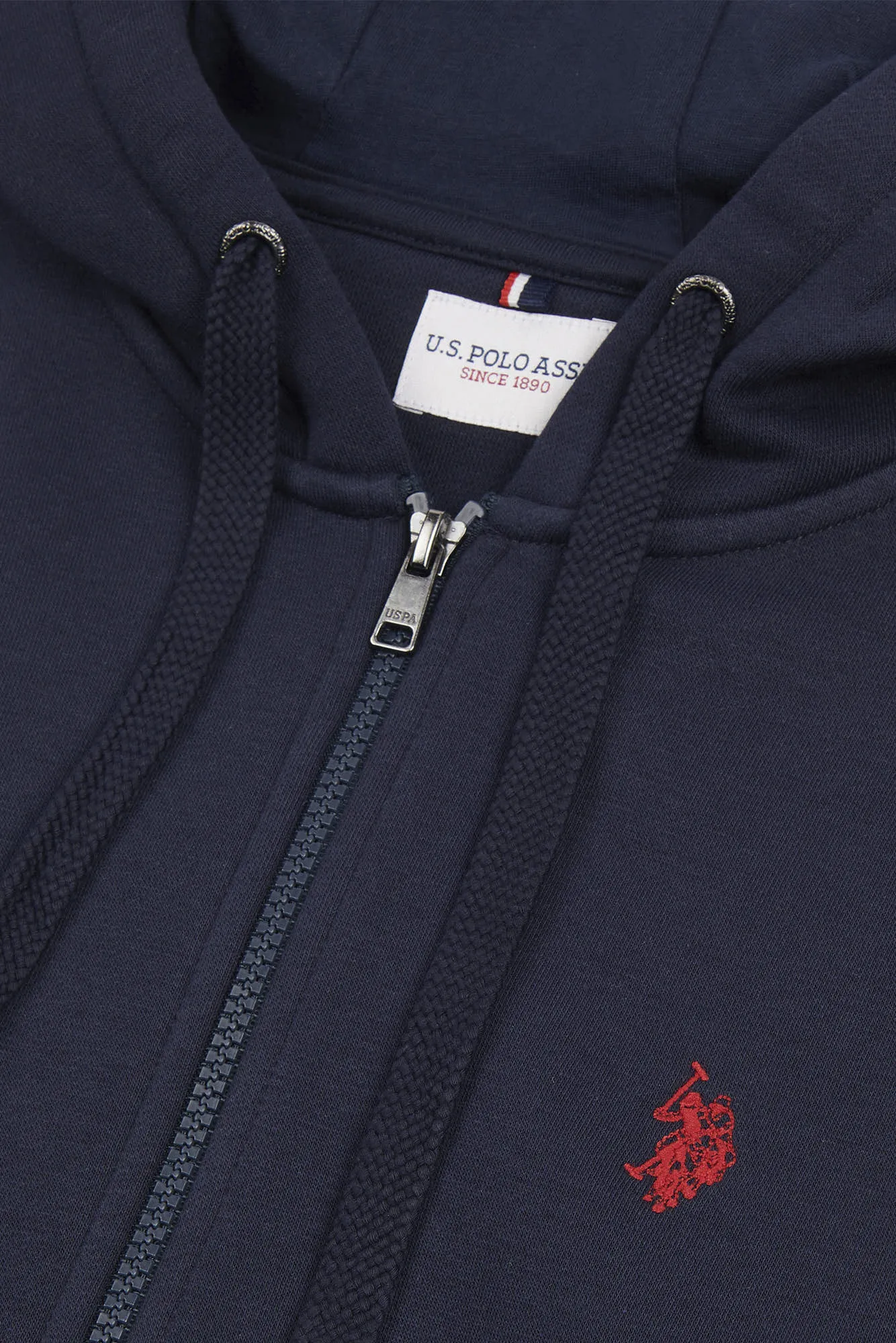 Mens Double Horsemen Zip Hoodie in Dark Sapphire Navy / Haute Red DHM