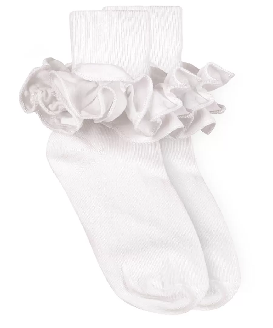 Misty Ruffle Turn Cuff Socks - White