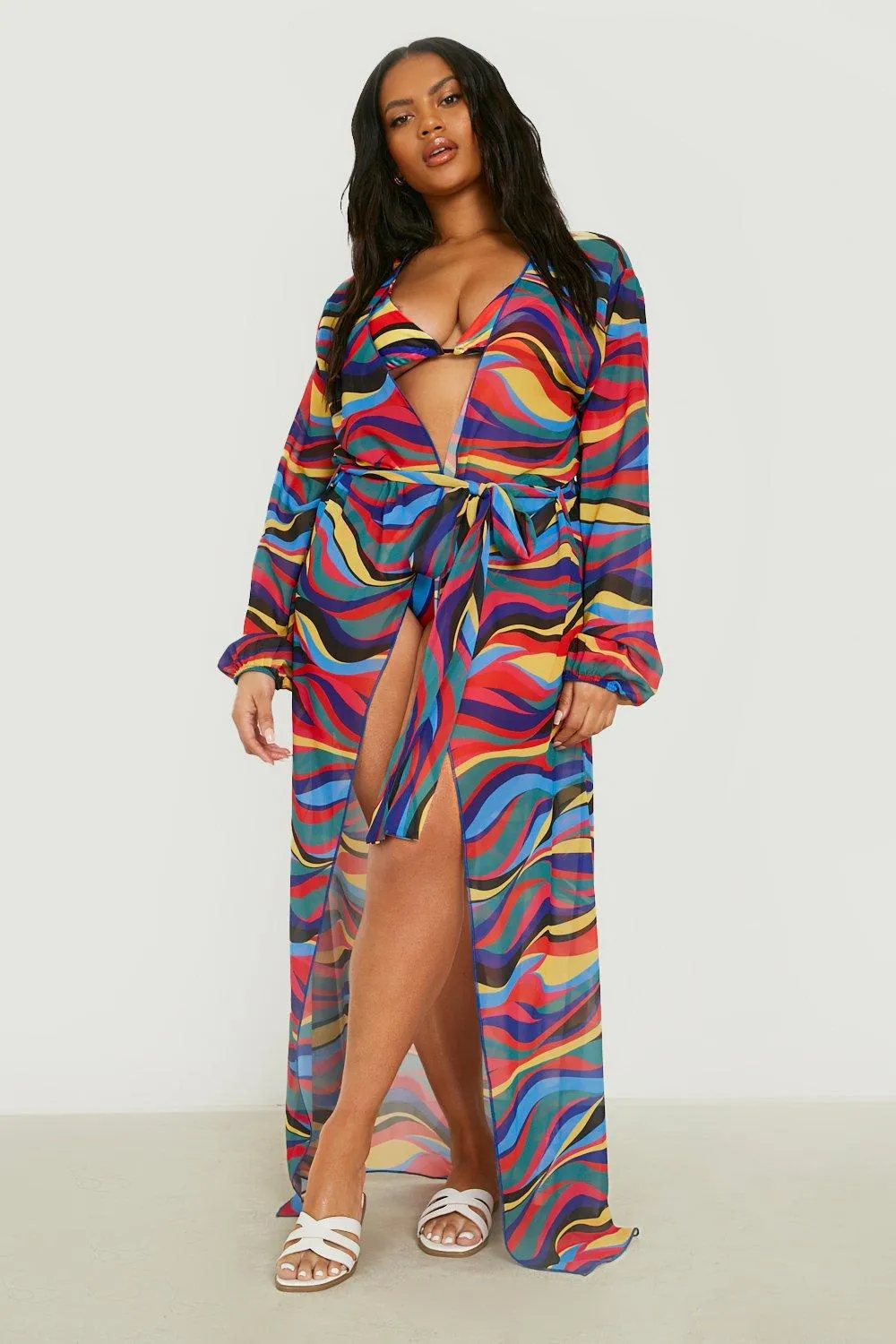 Plus Abstract Maxi Beach Kimono